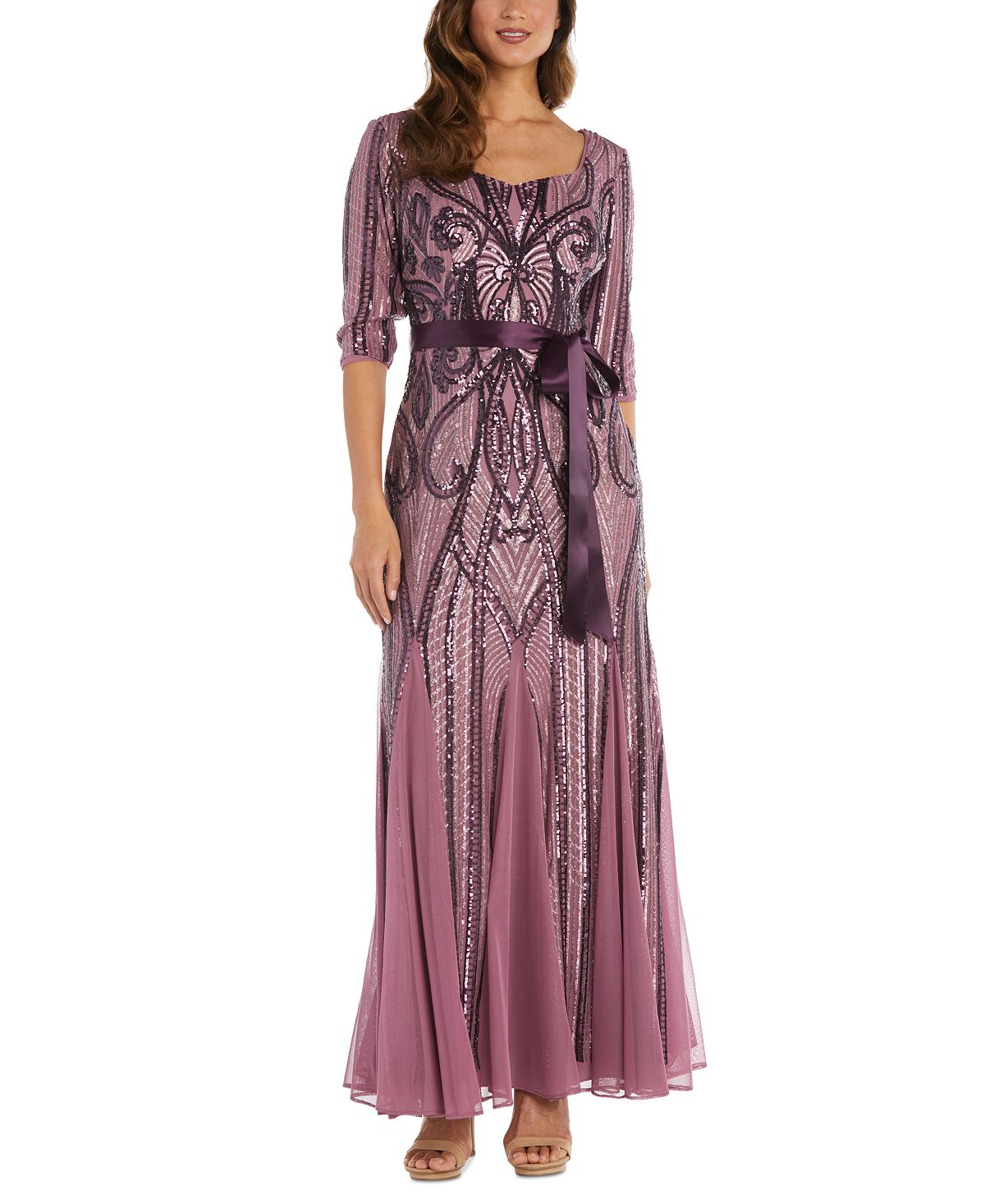 Женское длинное расклешенное платье с пайетками R & M Richards