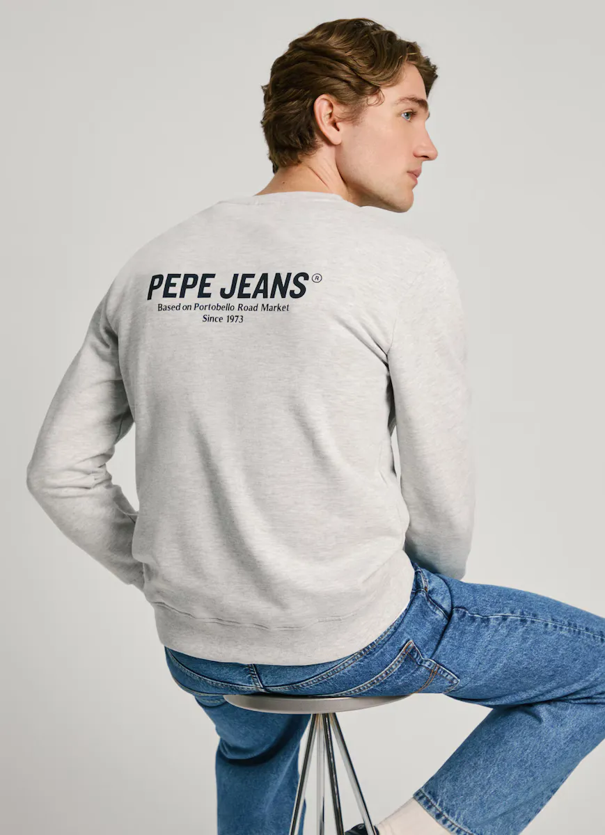 

Мужская толстовка с круглым вырезом и принтом на спине Pepe Jeans, серый