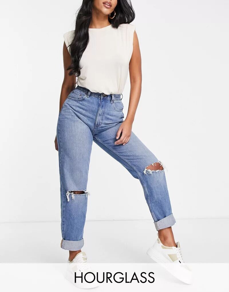 

Свободные джинсы Mom с завышенной талией и рваными деталями ASOS Hourglass