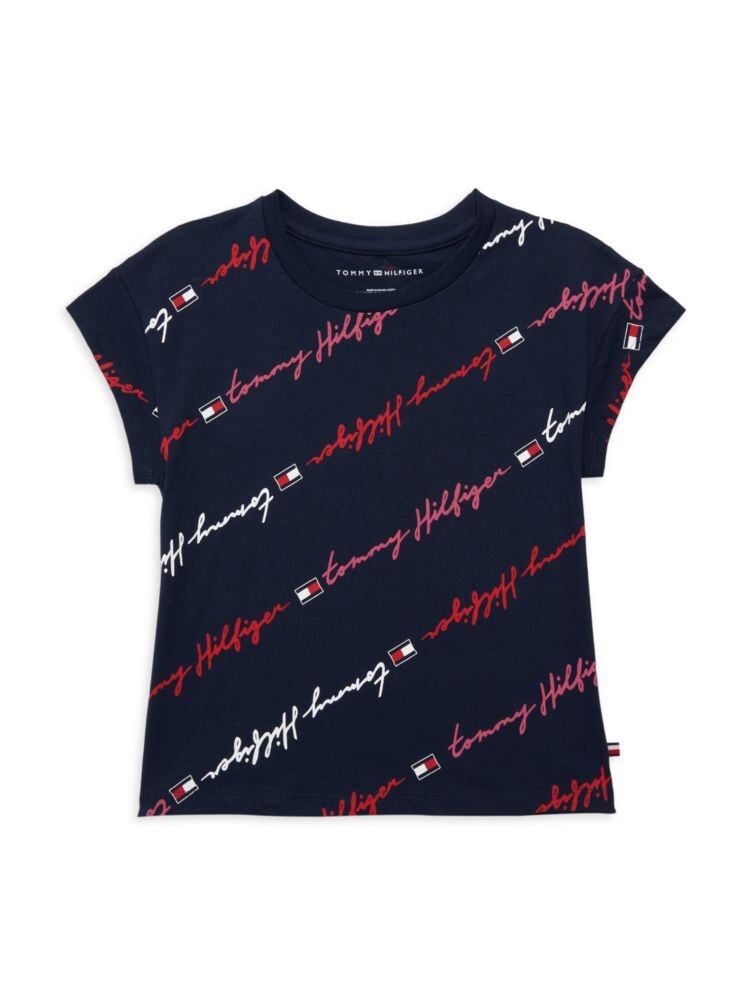 

Футболка с логотипом в полоску для девочек Tommy Hilfiger, темно-синий