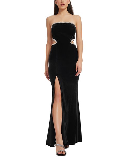 Бархатное платье без бретелек Ariana с вырезами Dress the Population, цвет Black