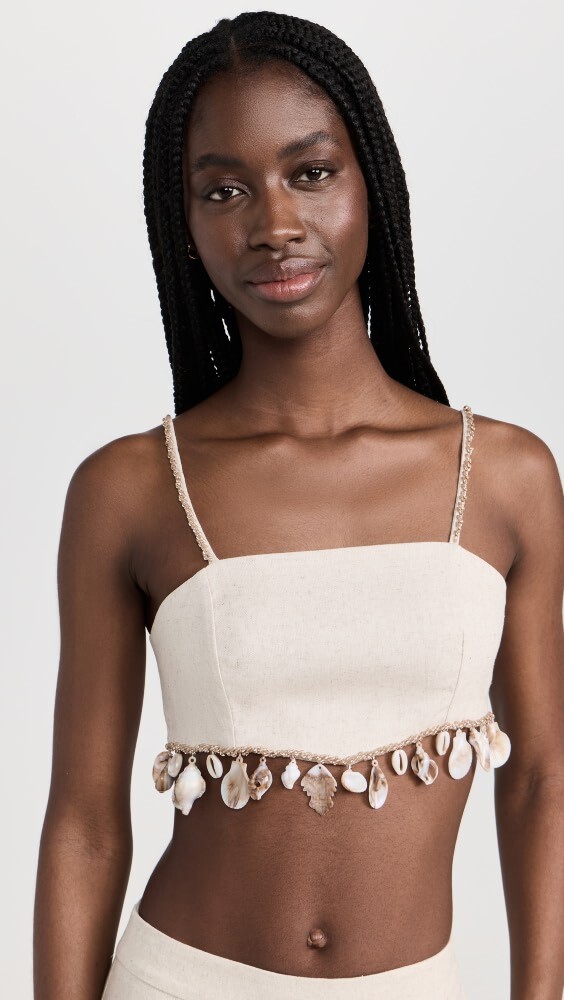 

Топ PatBO Seashell Beaded Linen Cropped, натуральный