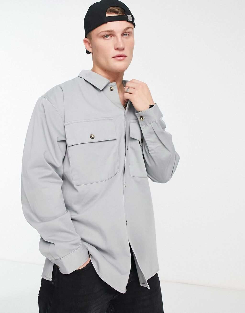 

Темно-угольная рубашка оверсайз Topman