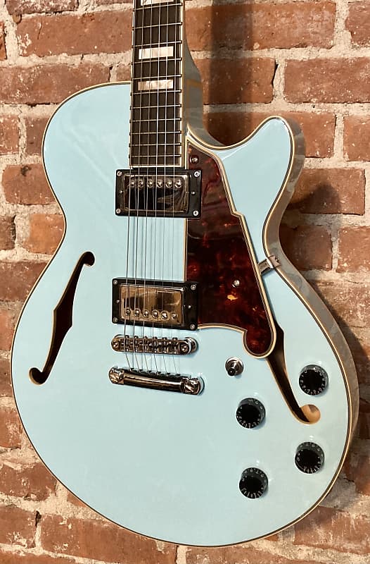 Электрогитара D'Angelico Premier SS Semi-Hollow Single Cut with Stop Tailpiece, Sky Blue, We Ship Fast!
