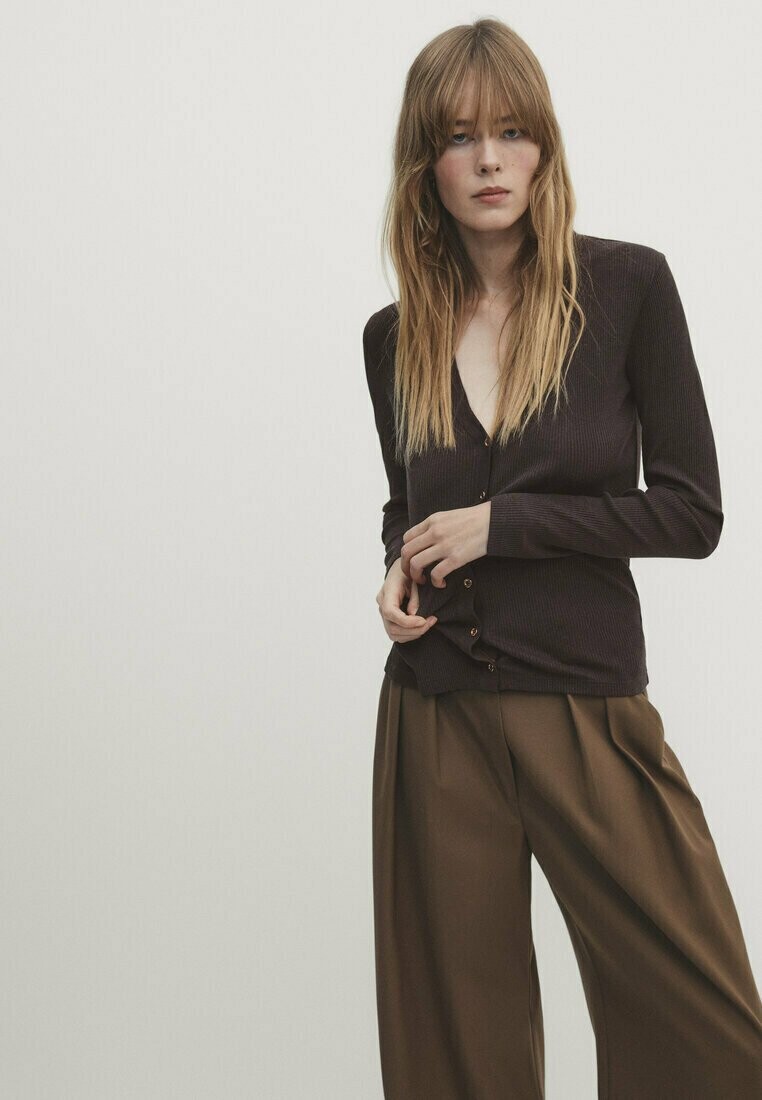 

Кардиган Long Sleeve With Buttons Massimo Dutti, цвет mottled dark brown