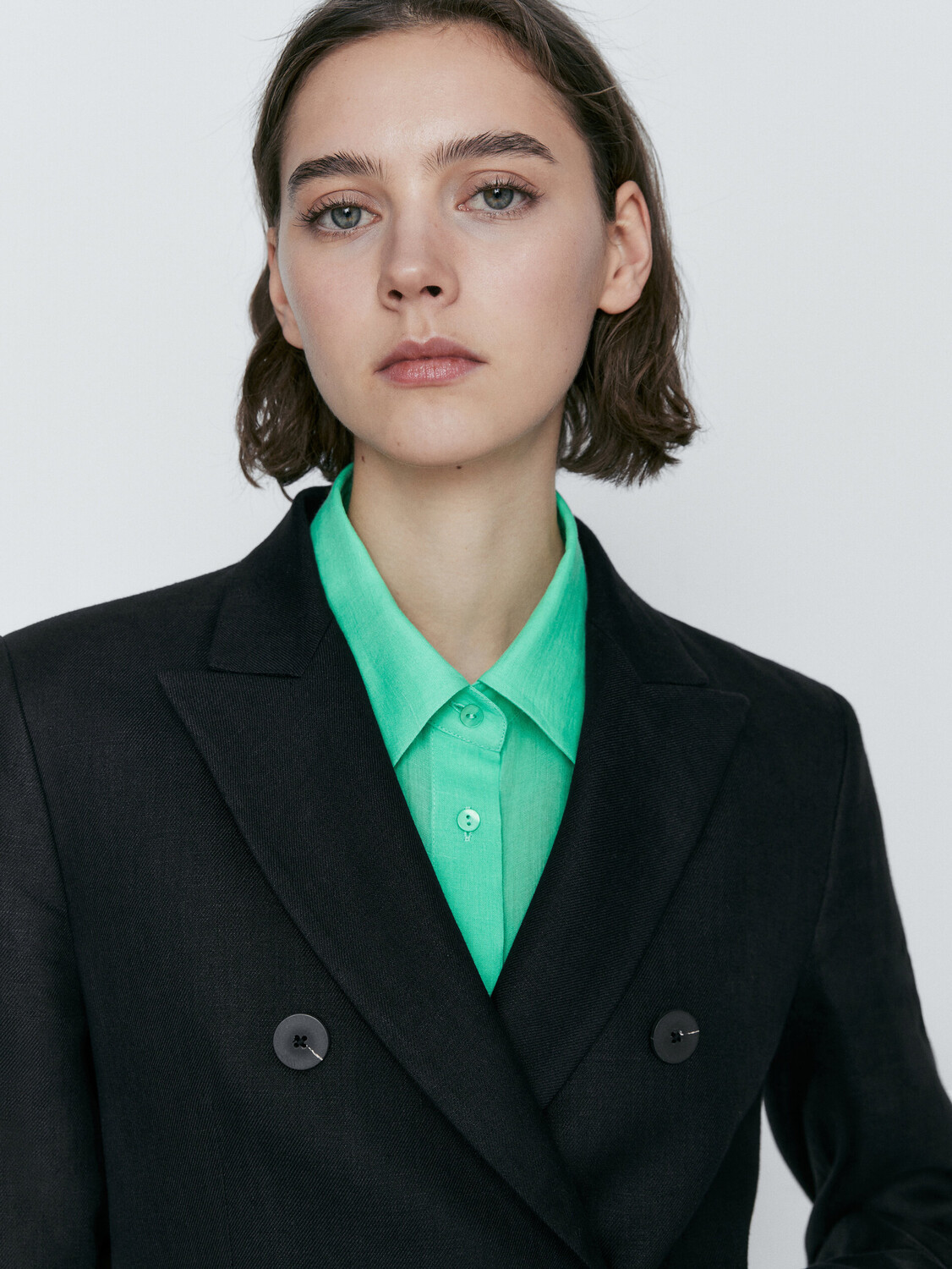 

Льняной костный пиджак стрейч Massimo Dutti, черный