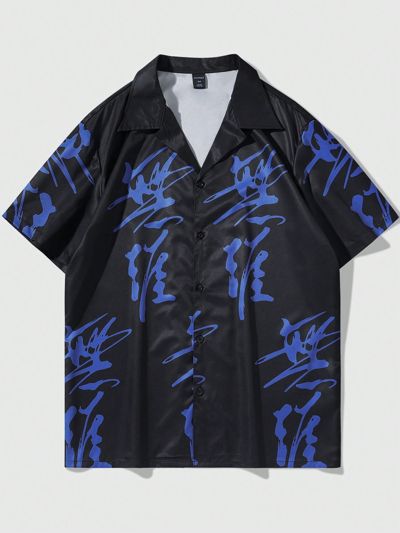 ROMWE Аниме Мужская рубашка с короткими рукавами и принтом китайских иероглифов, многоцветный