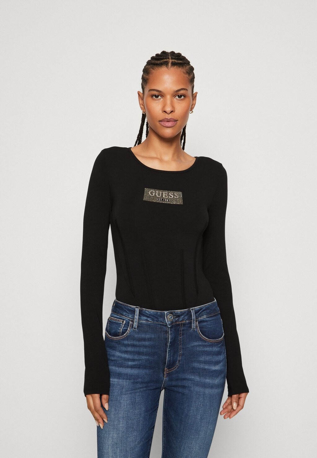 

Футболка с длинными рукавами Corset Logo Body Guess, цвет jet black