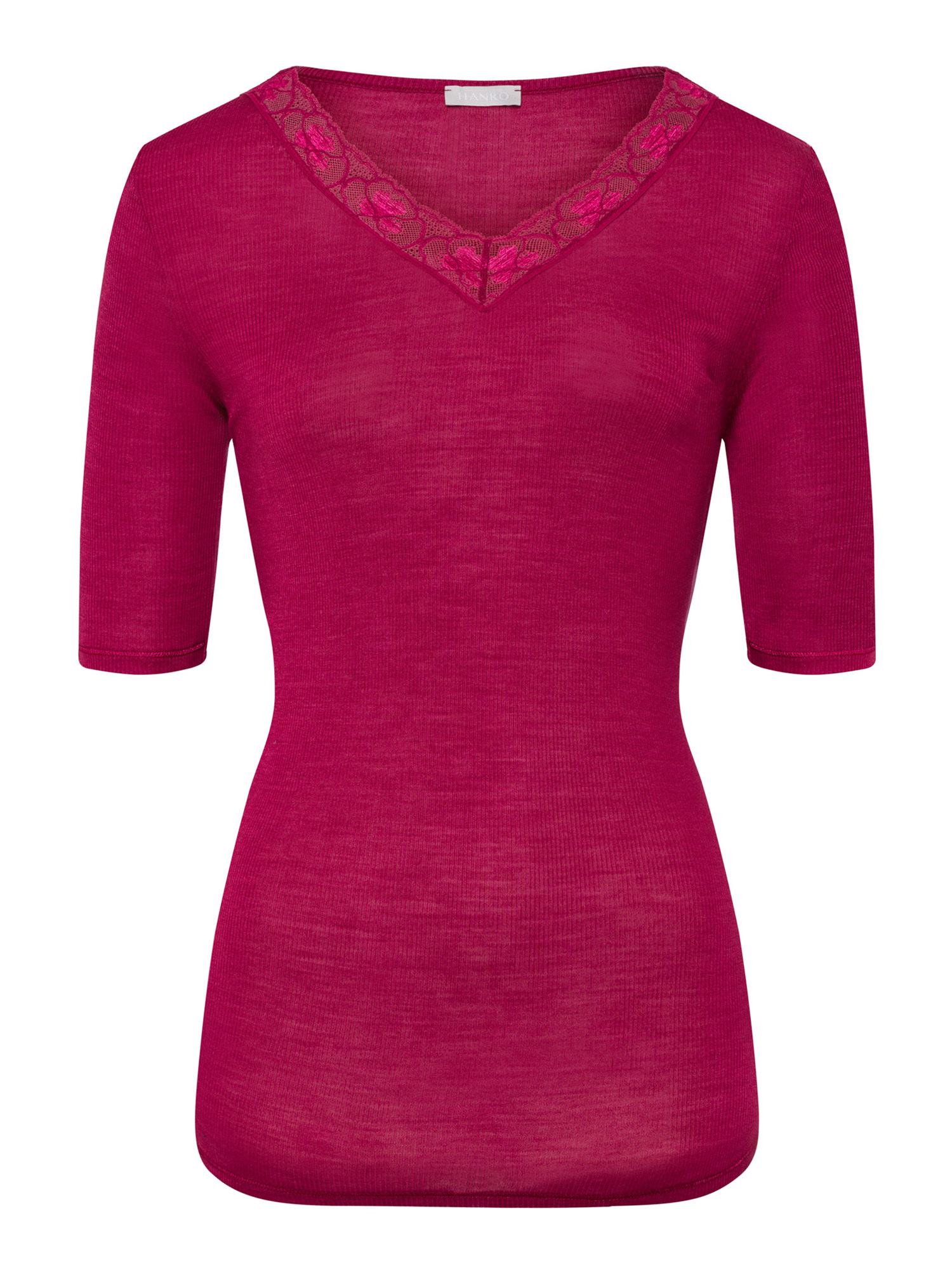 Топ Hanro V Shirt Woolen Lace, цвет intense garnet