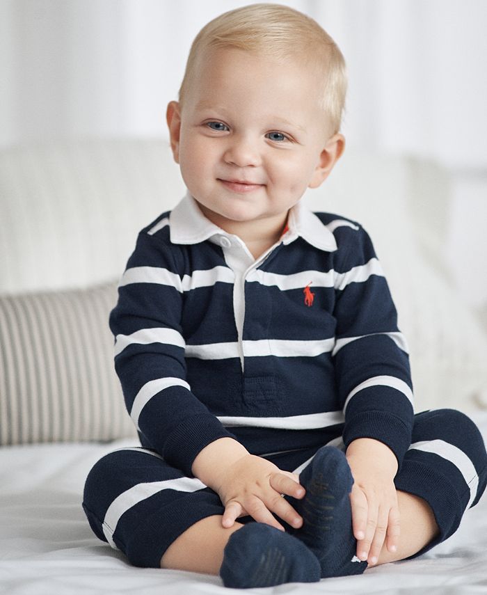 цена Полосатый хлопковый комбинезон для регби для маленьких мальчиков Polo Ralph Lauren, синий