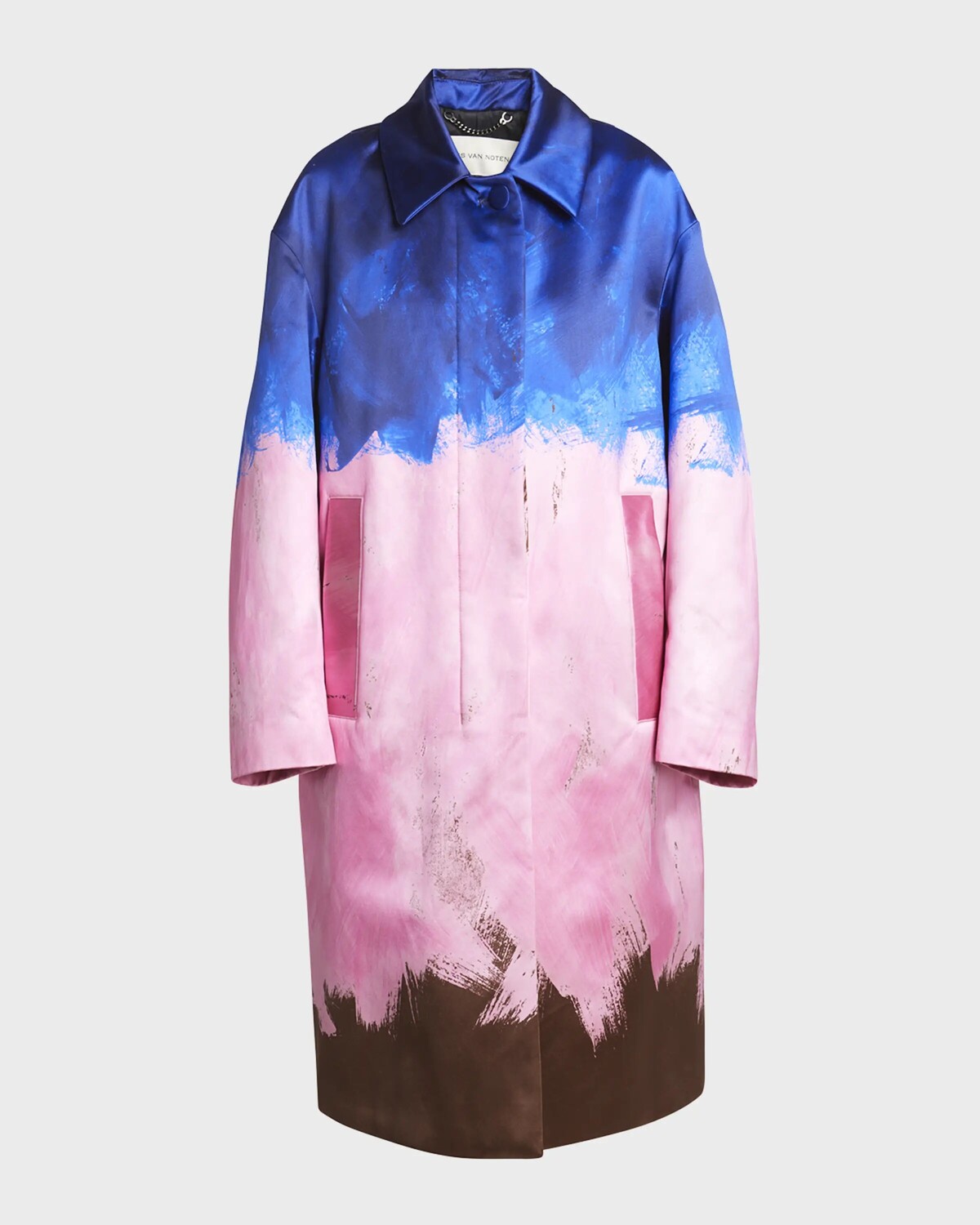 

Объемное шелковое пальто с принтом Ranks Brushstroke Dries Van Noten, синий
