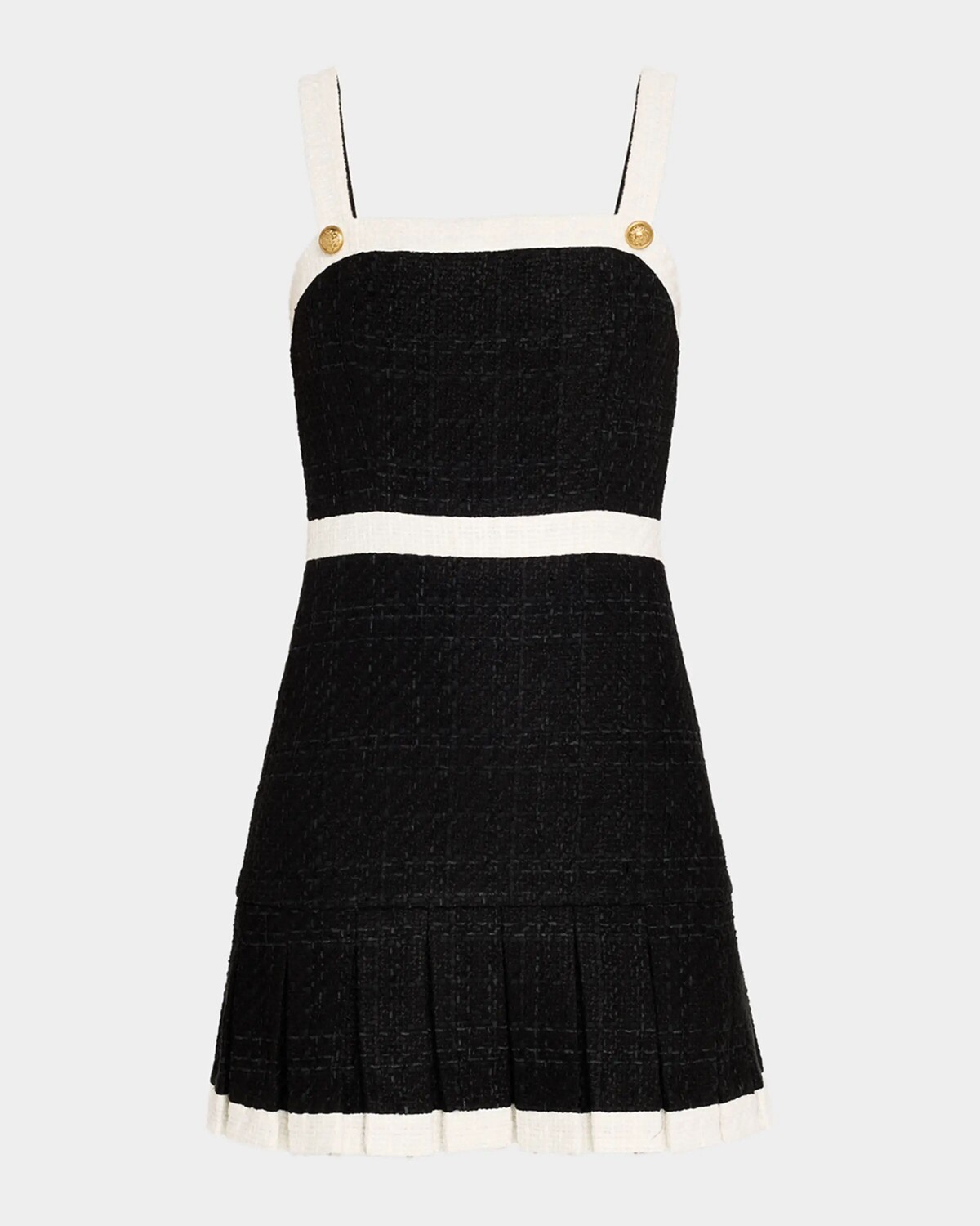 

Плиссированное твидовое мини-платье Clarine с квадратным вырезом Alice + Olivia, цвет Blackoff White