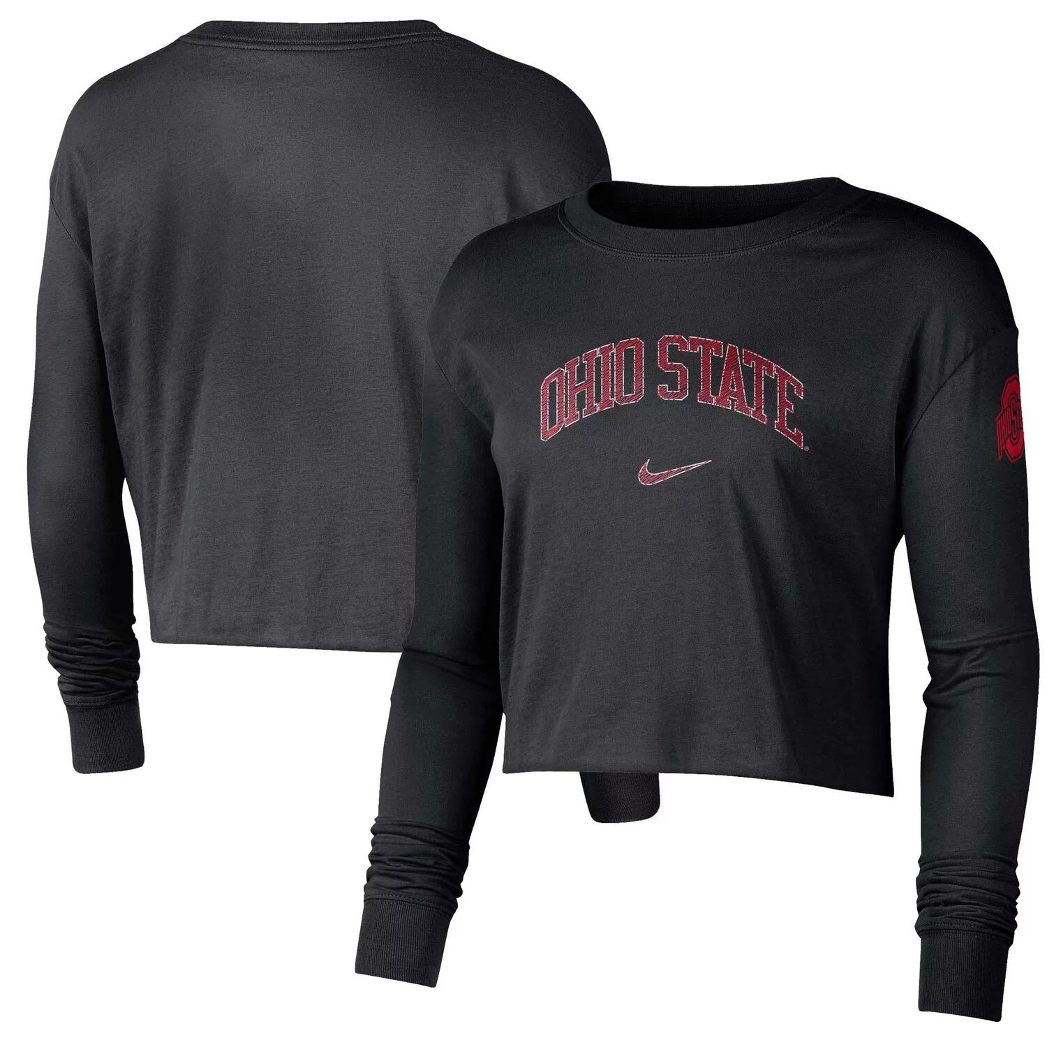 

Женская черная укороченная футболка с логотипом Nike Ohio State Buckeyes 2-Hit Nike, Черный