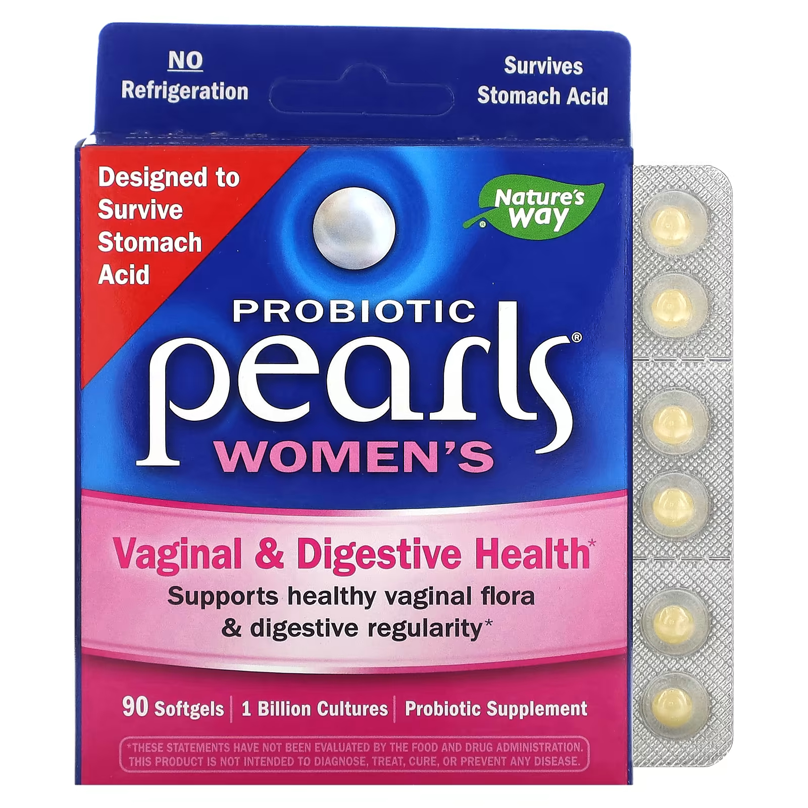 Nature's Way Пробиотические жемчужины для здоровья влагалища и пищеварения для женщин, 90 мягких таблеток