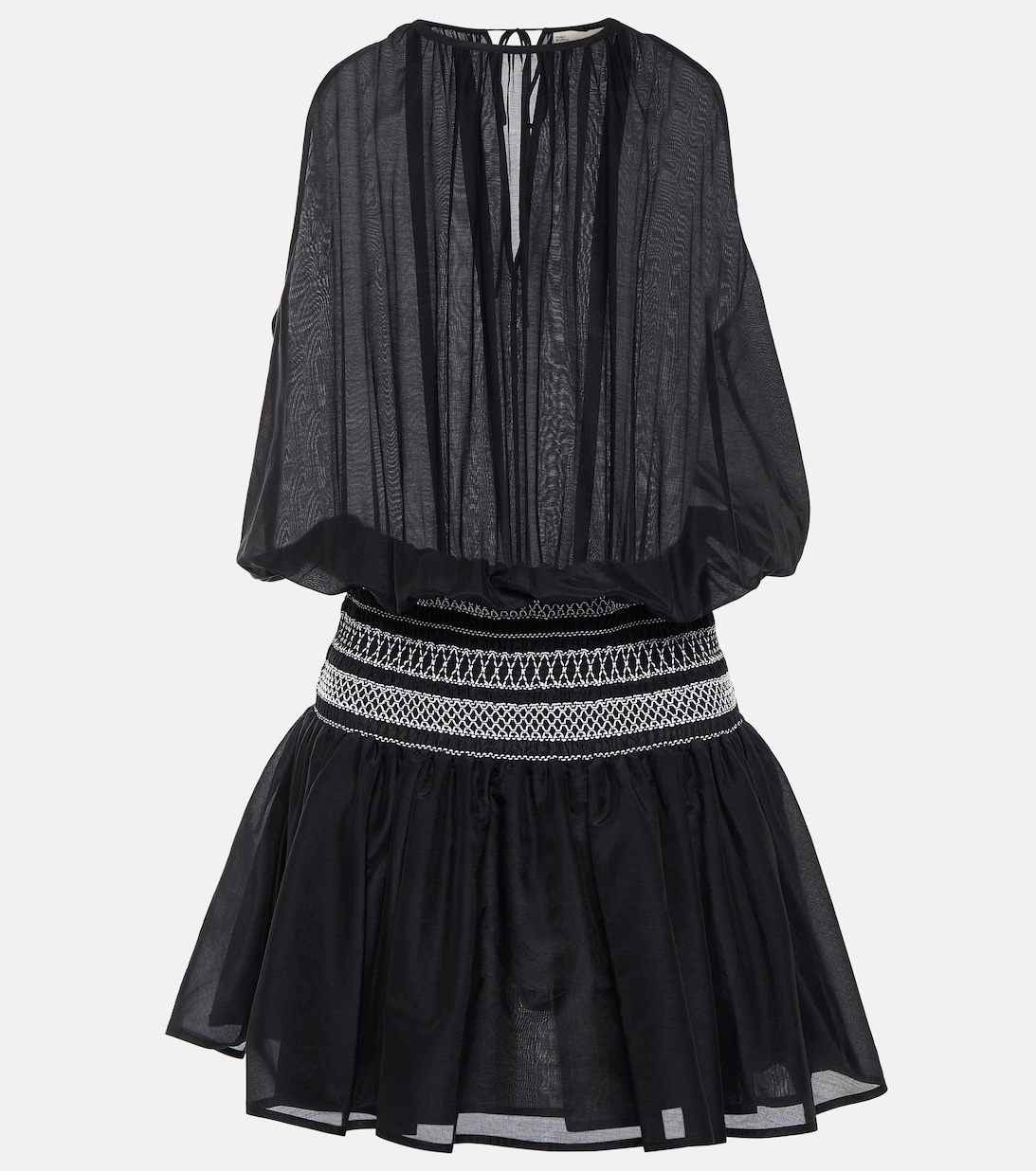 Мини-платье из присборенного хлопка и шелка TORY BURCH, черный