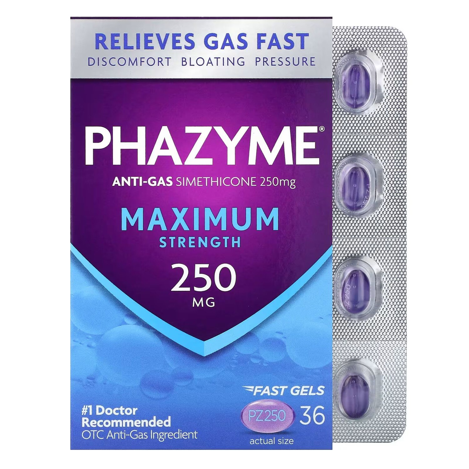 

Anti-Gas, максимальная сила, 250 мг, 36 быстрых гелей Phazyme