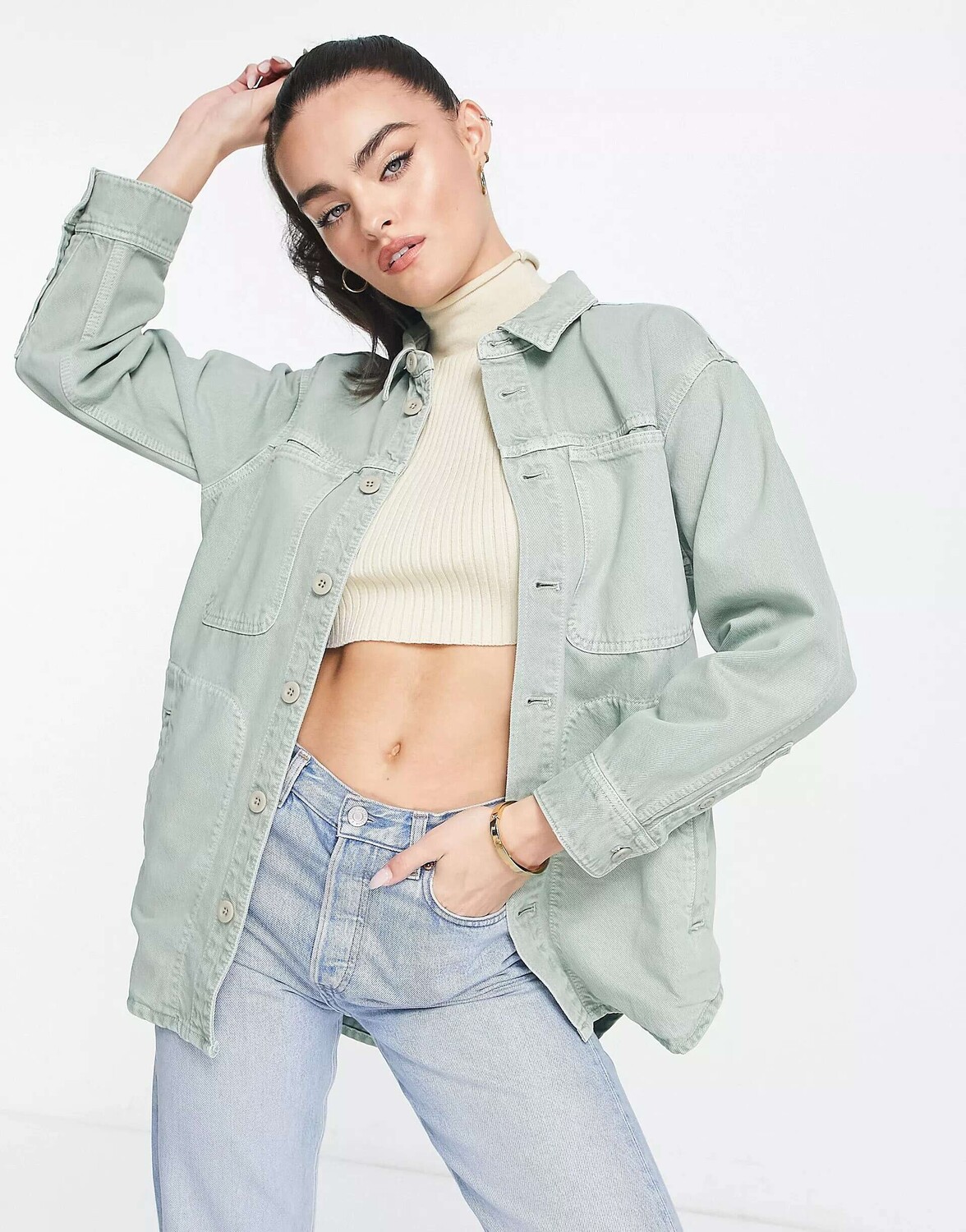 

Зеленая куртка-рубашка с карманами Madewell, Зеленый