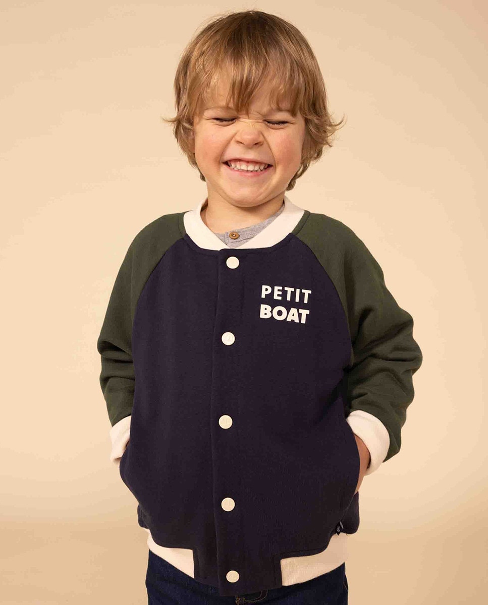 

Флисовая бейсбольная куртка для мальчика Petit Bateau, синий