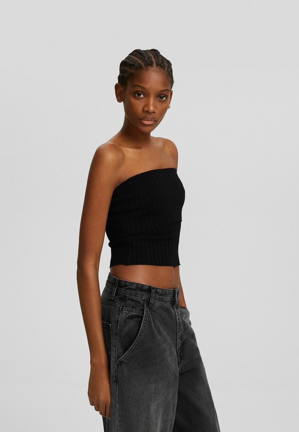 

Топ STRIPED OFF-THE SHOULDER Bershka, цвет black