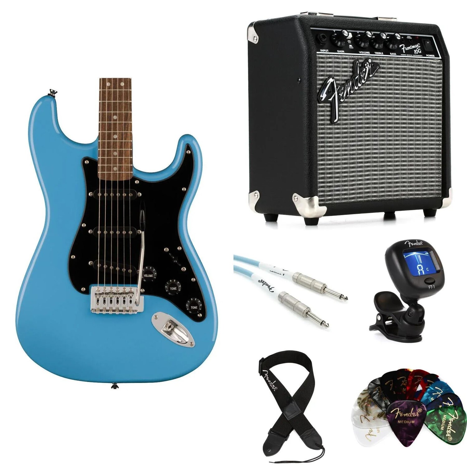

Комплект электрогитары Squier Sonic Stratocaster и усилителя Fender — California Blue