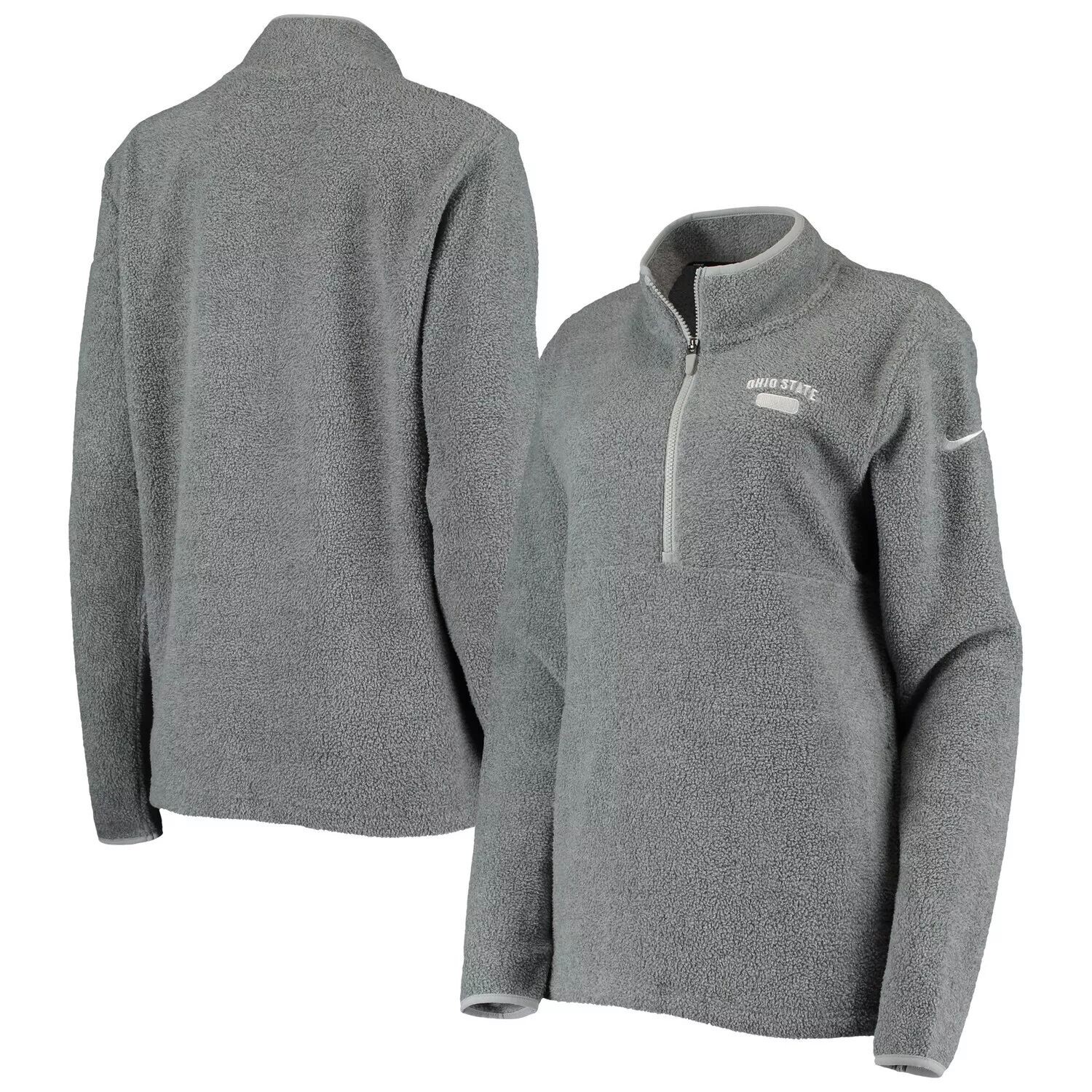 

Женская серая флисовая куртка с молнией до половины длины Nike Ohio State Buckeyes Teddy Bear Nike, Серый