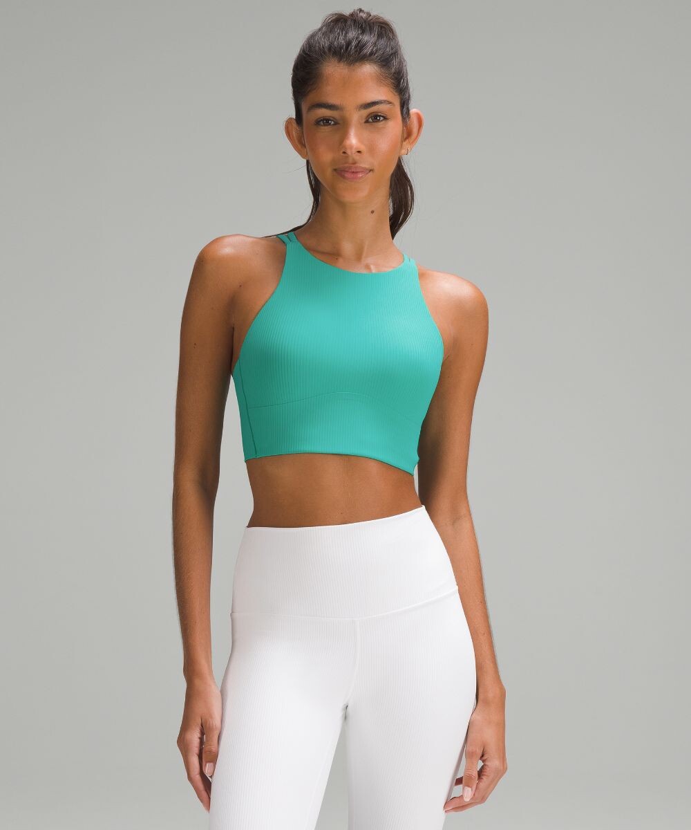 

Удлиненный бюстгальтер в рубчик Like a Cloud с высоким воротником Lululemon, зеленый