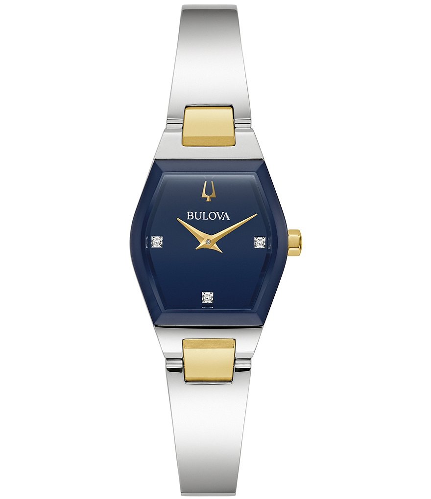 цена Женские кварцевые аналоговые двухцветные часы Bulova с синим циферблатом и браслетом, мультиколор