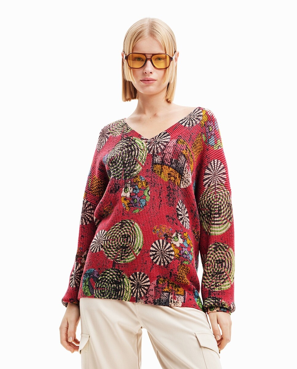 

Разноцветный свитер оверсайз Desigual, красный