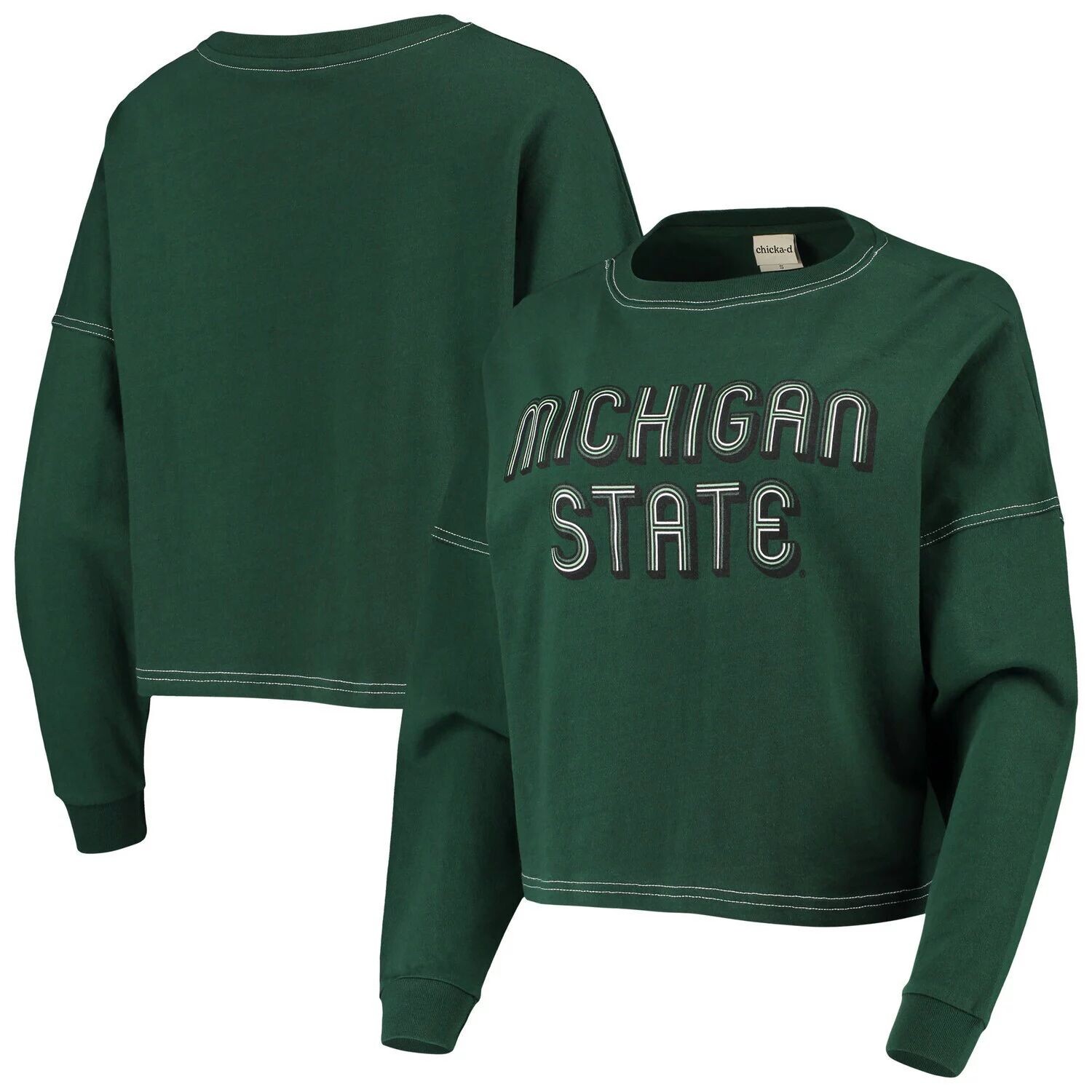 

Женская винтажная трикотажная футболка chika-d Green Michigan State Spartans с большим длинным рукавом и большим рукавом