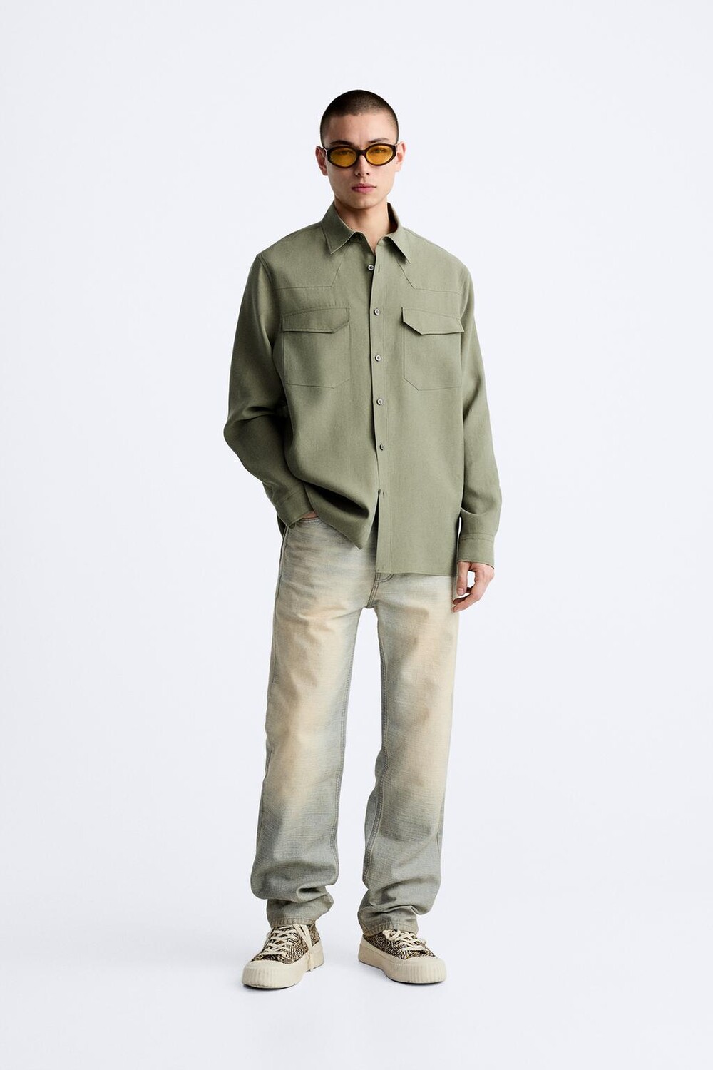 

Рубашка из лиоцелловой смеси ZARA, хаки