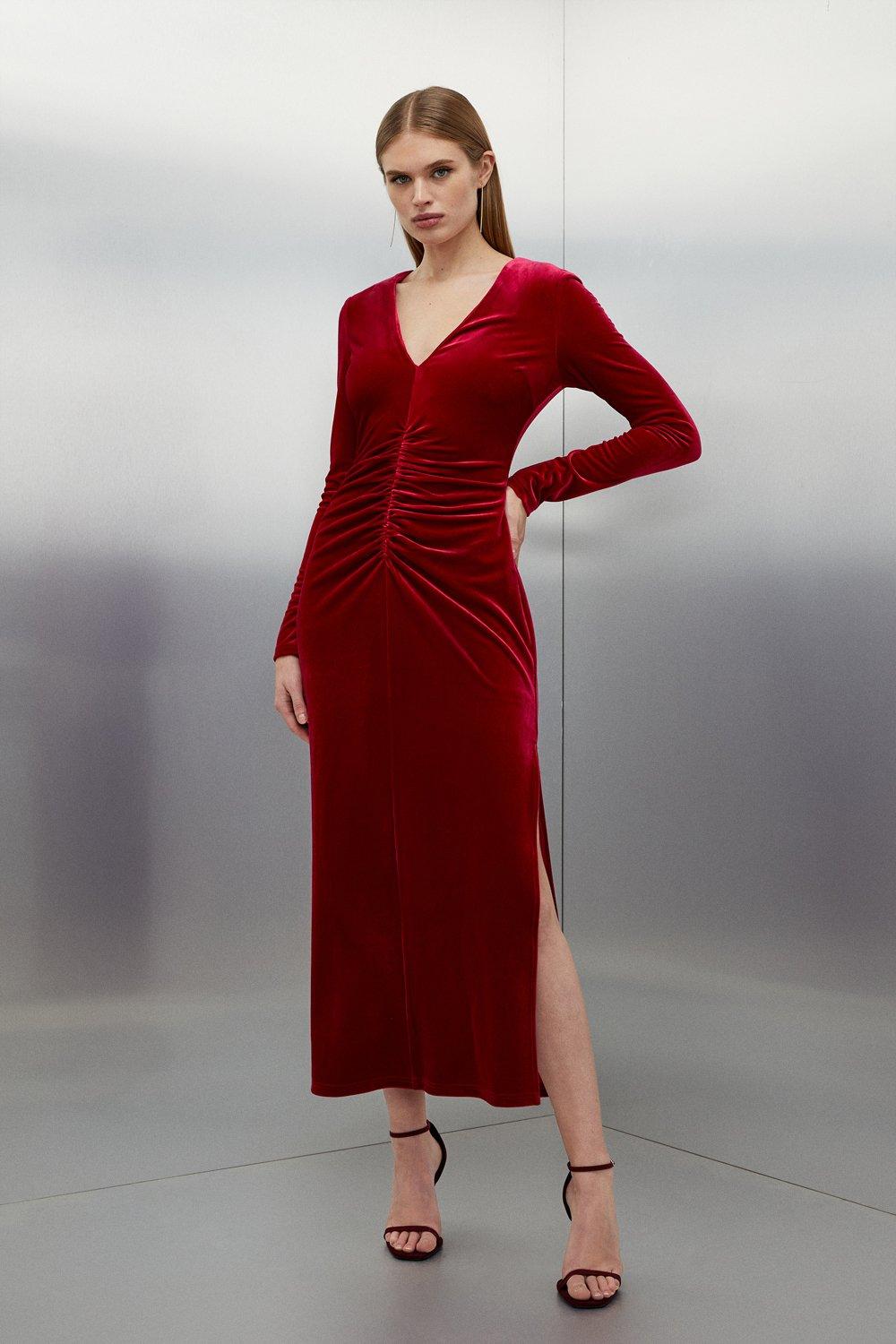 цена Платье макси из эластичного бархатного джерси Karen Millen, красный