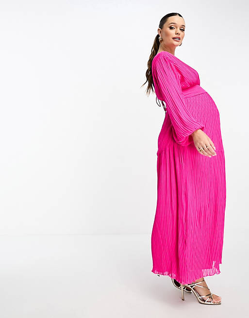 

Ярко-розовое плиссированное платье миди с поясом ASOS DESIGN Maternity, Розовый