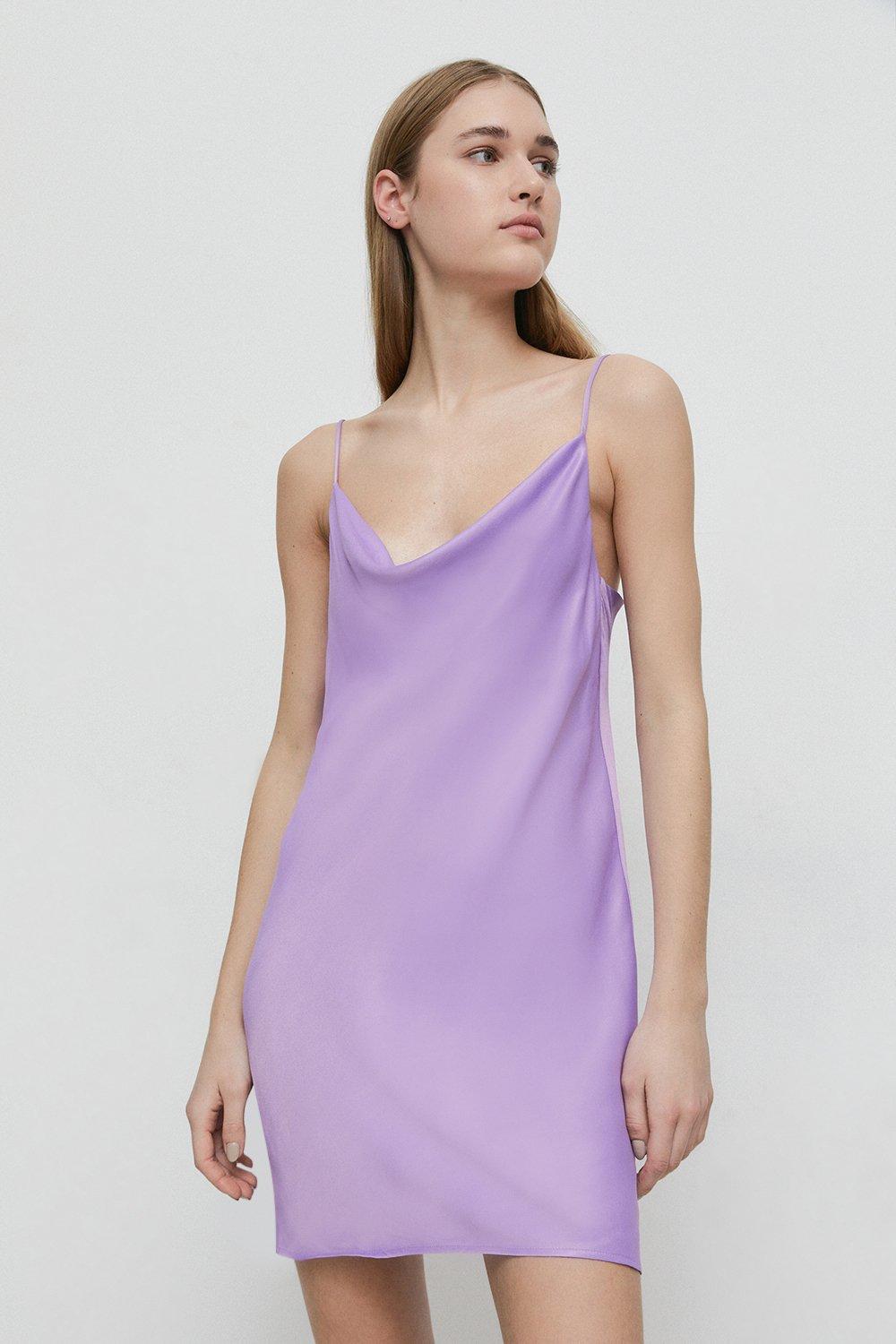 Миниатюрное атласное платье-комбинация миниатюрного размера Warehouse, фиолетовый фото