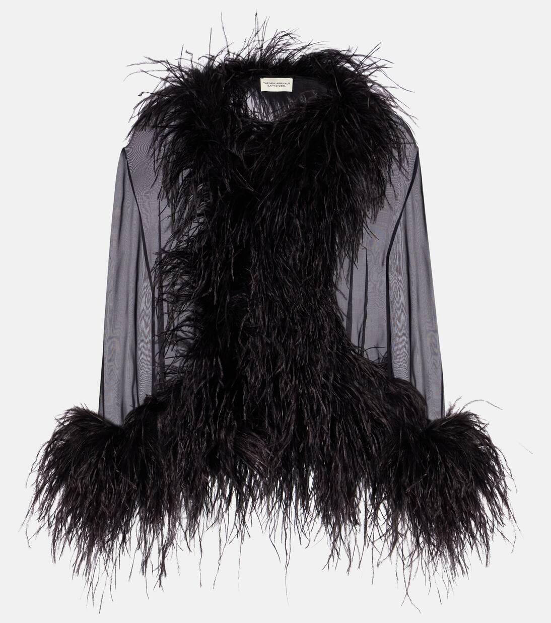 

Топ из шелкового шифона с отделкой из перьев The New Arrivals Ilkyaz Ozel, цвет black crow