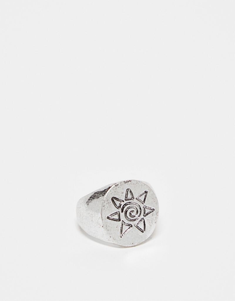 

Серебряное кольцо унисекс с узором солнца Reclaimed Vintage