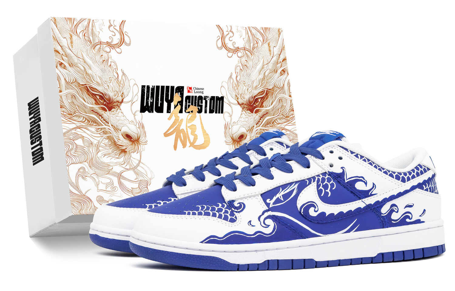 

Кроссовки Nike Dunk Skateboarding Shoes Men Low-top White/Royal Blue/Fern Green, синий/белый