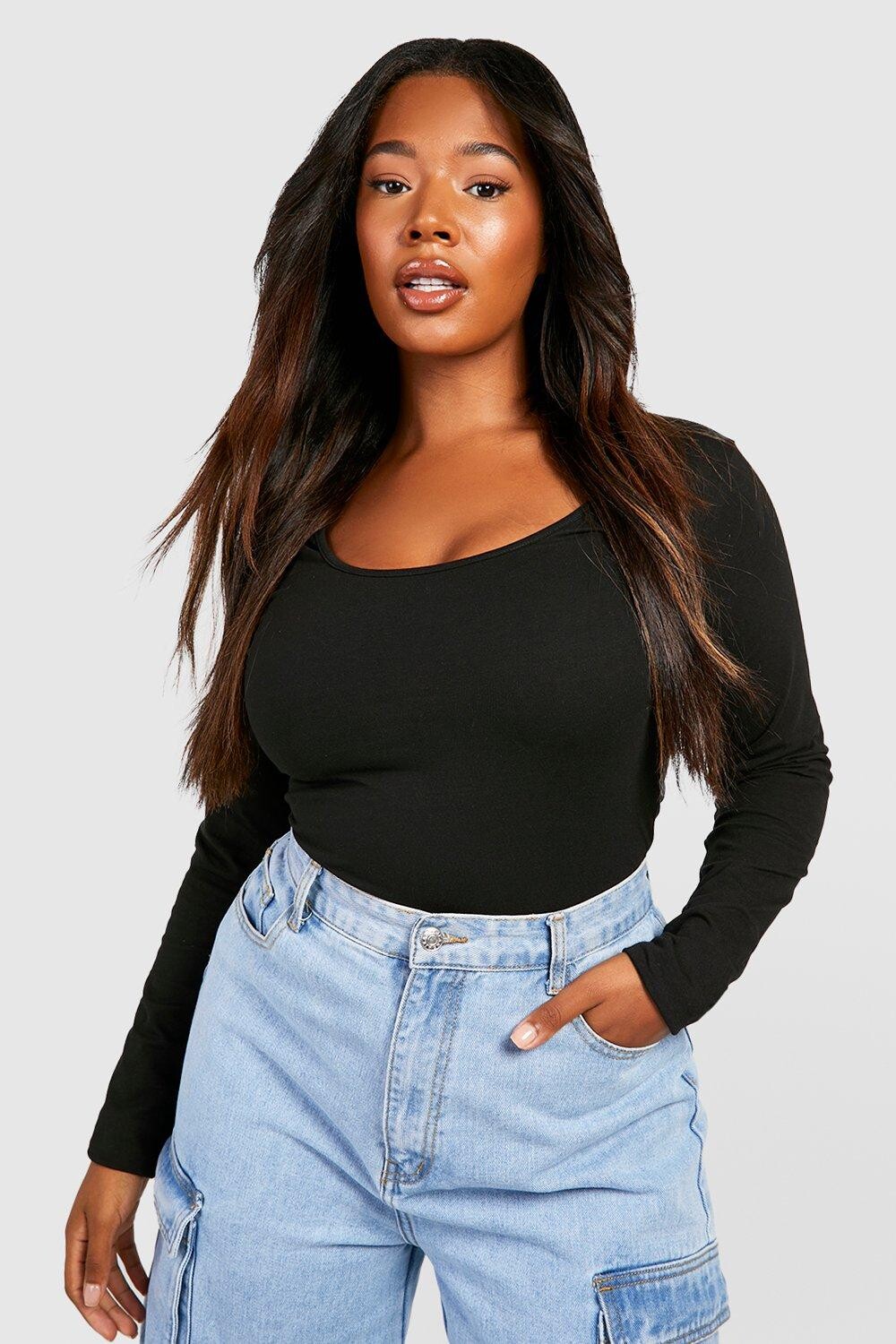 

Боди из хлопкового вырезания plus Boohoo, черный