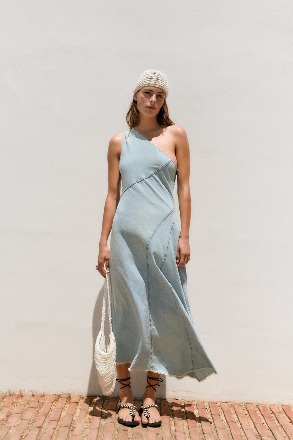 

Асимметричное джинсовое платье trf Zara, голубой