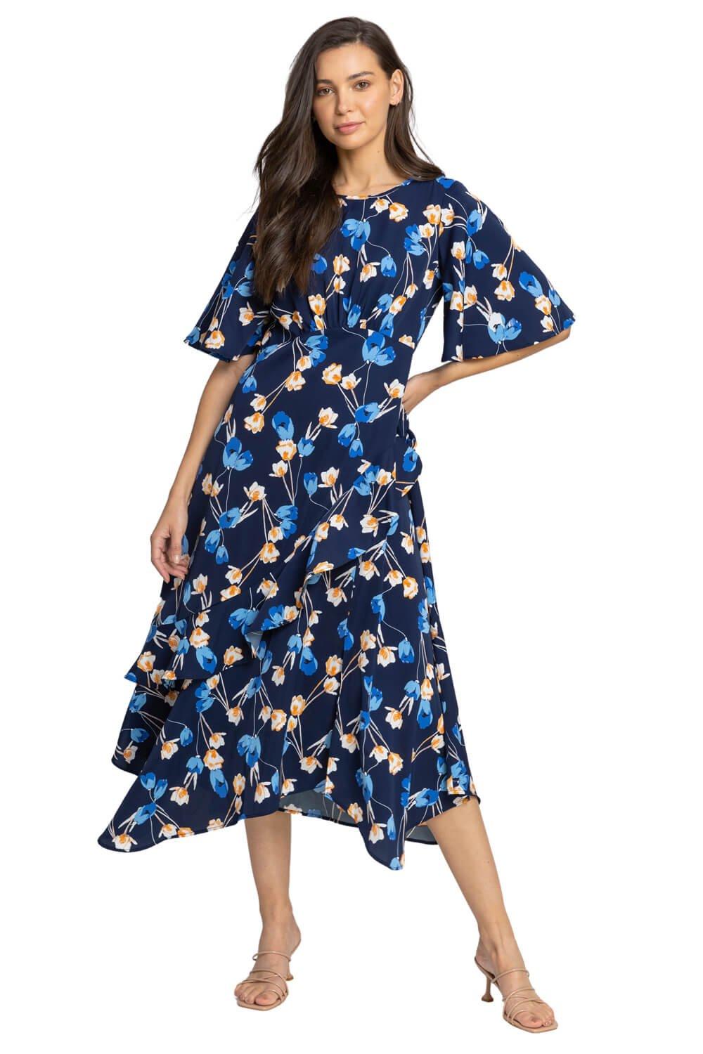Шифоновое платье-миди с цветочным принтом Roman, синий шифоновое платье миди с цветочным принтом длинным рукавом и оборками