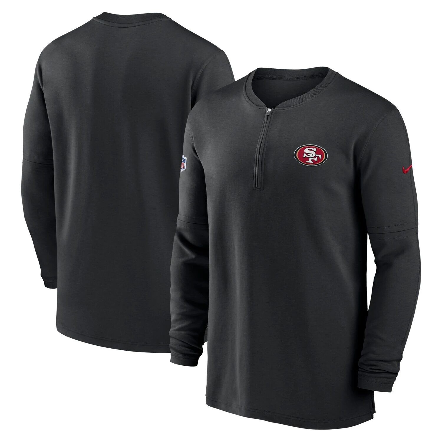 

Мужская черная футболка San Francisco 49ers 2023 Sideline Performance с молнией четверть рукава и длинными рукавами Nike, Черный