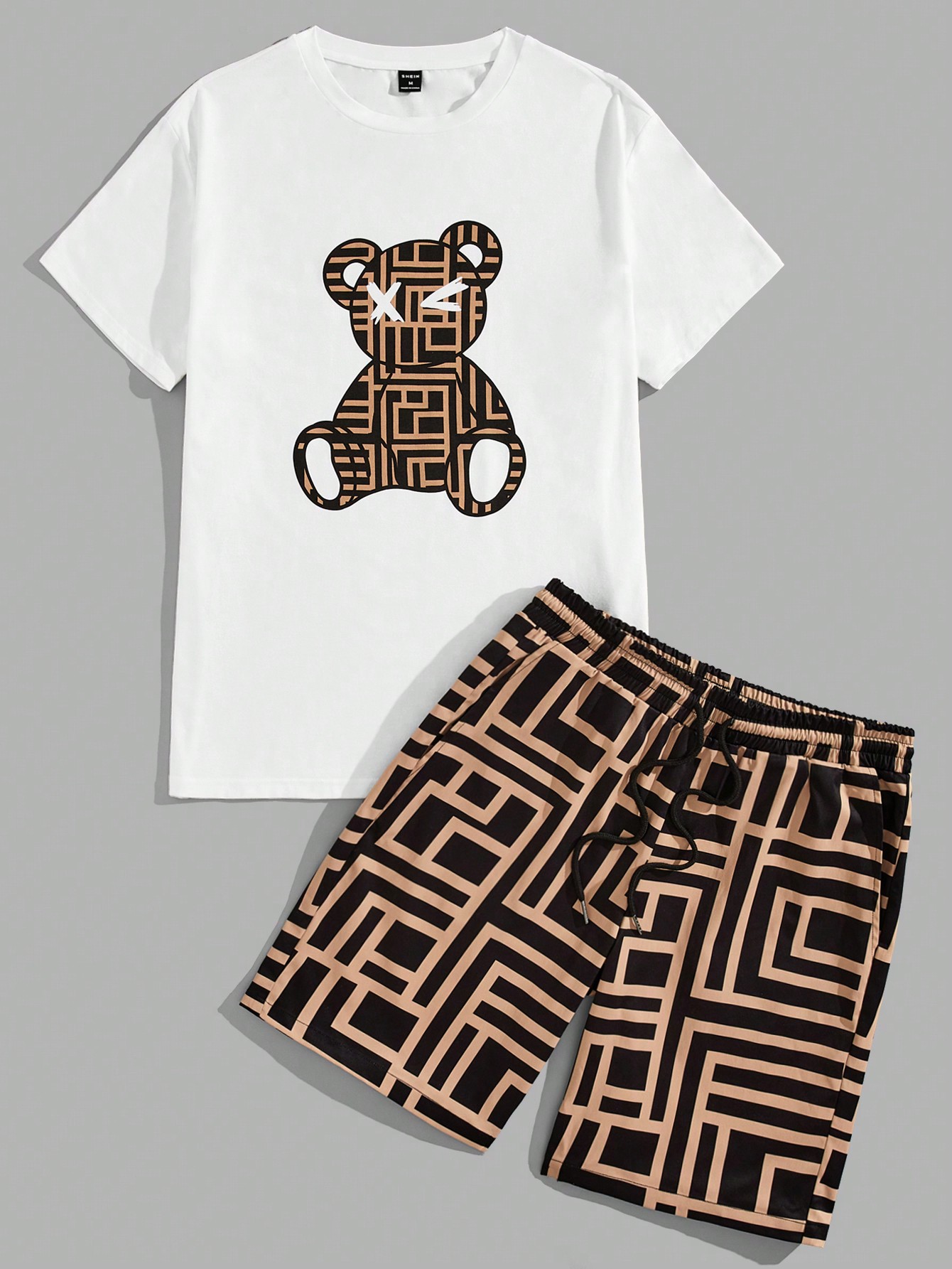 Мужской комплект из трикотажной футболки и тканых шорт с принтом медведя Manfinity LEGND, многоцветный