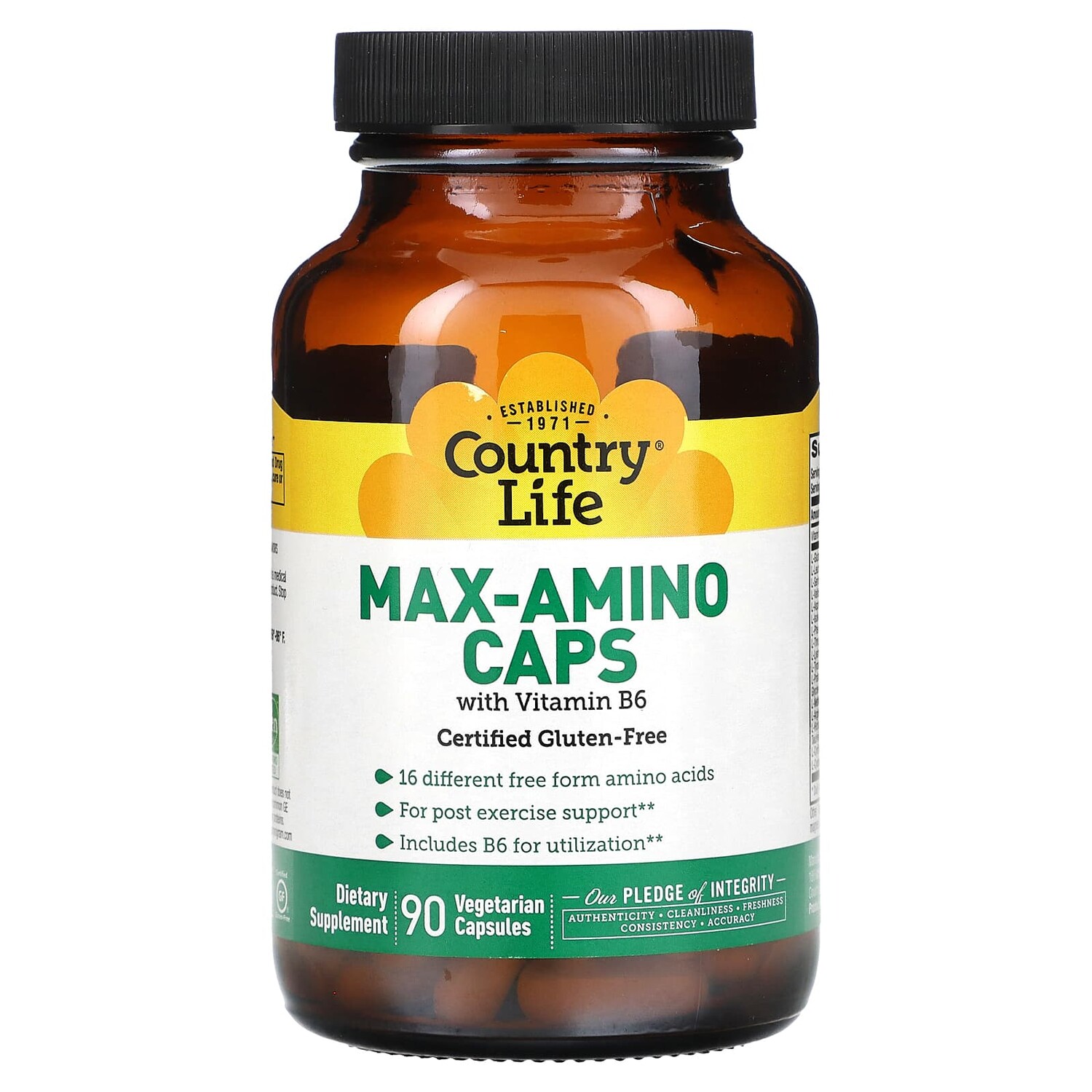 

Max-Amino Caps, аминокислоты с витамином B6, 90 вегетарианских капсул, Country Life