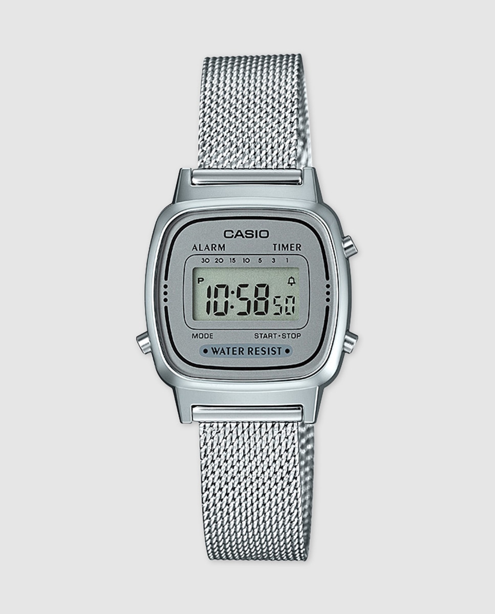 Casio Collection LA670WEM-7EF Винтажные женские часы с миланским стальным ремешком Casio, серебро ювелирная цепочка повязка для волос часы ожерелье браслет дисплей стойка держатель t bar браслет дисплей стенд держатель дисплей часов