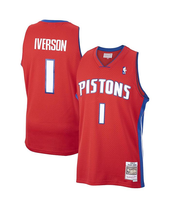 

Мужская красная майка Allen Iverson Detroit Pistons 2008-09 Hardwood Classics Swingman Mitchell & Ness, красный