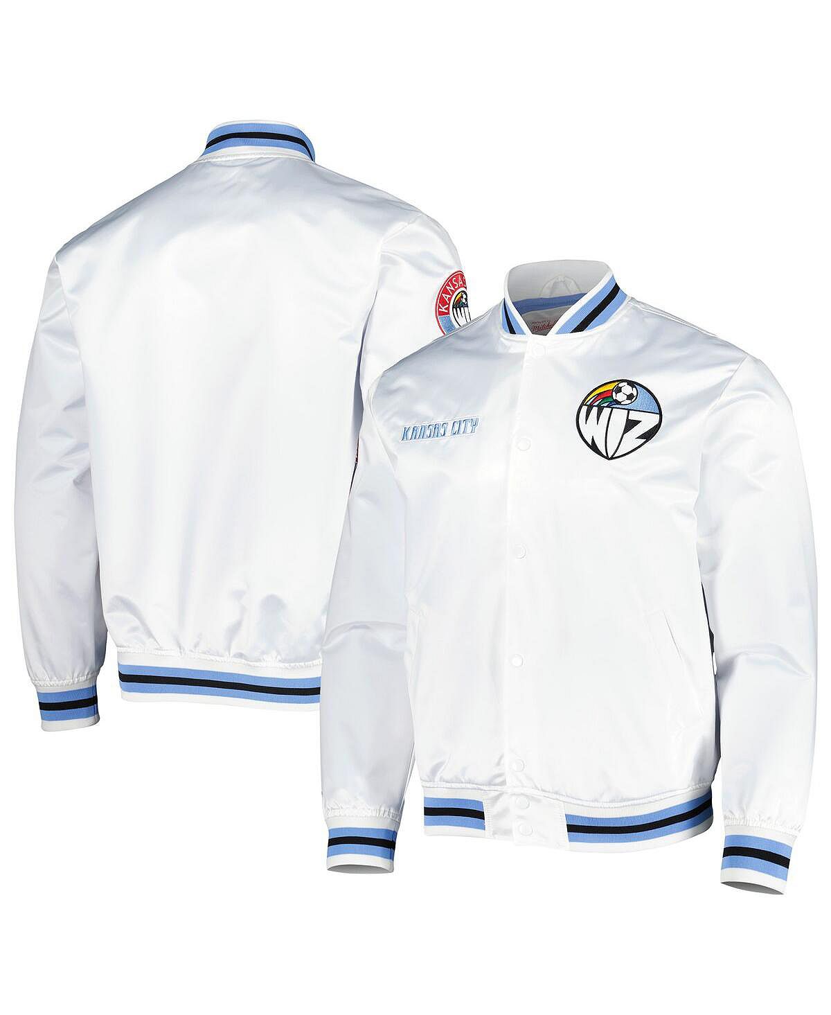 Мужская белая атласная куртка Sporting Kansas City City на кнопках белого цвета Mitchell & Ness
