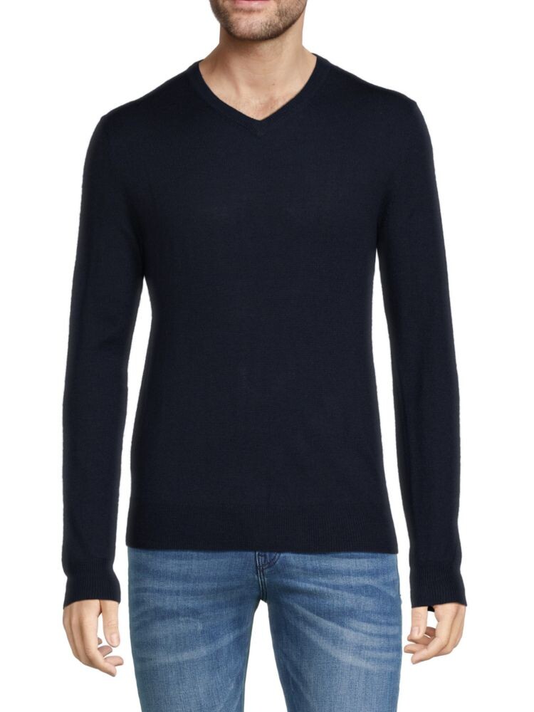 

Свитер Essential из смесовой мериносовой шерсти с V-образным вырезом Saks Fifth Avenue, цвет British Blue