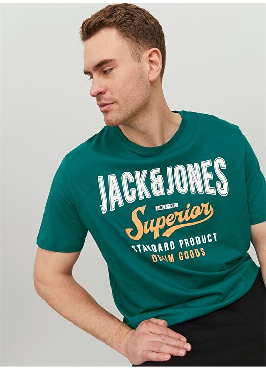 

Зеленая мужская футболка с круглым вырезом Jack & Jones, Зеленый