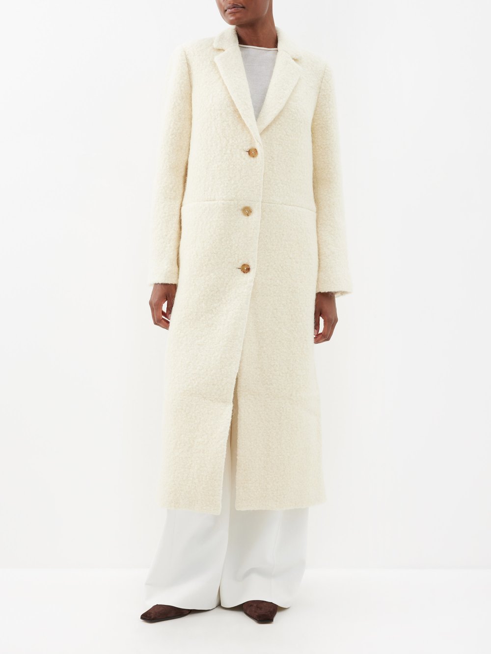 Однобортное пальто из смесовой шерсти из букле CO, белый