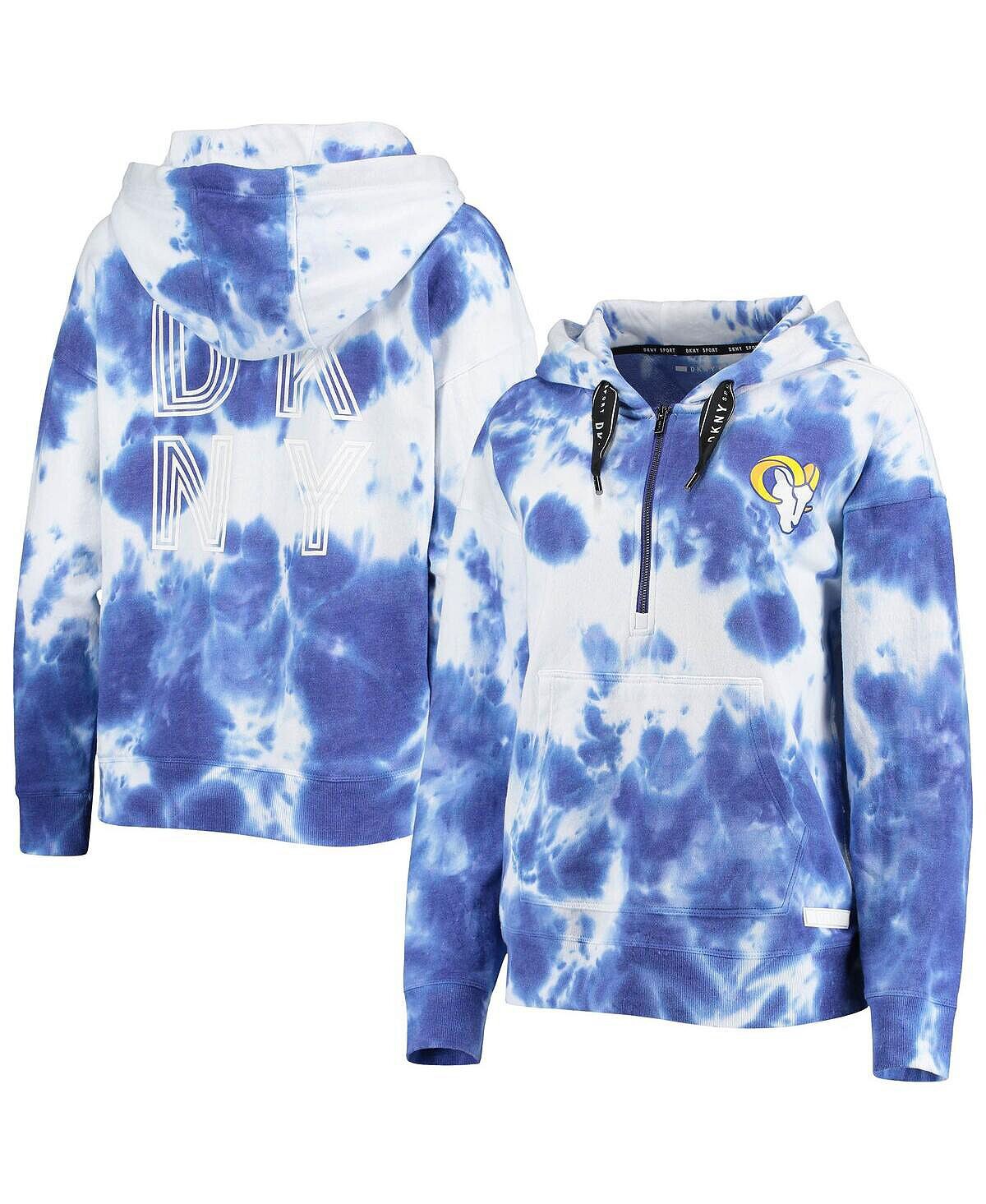 

Женская белая и королевская толстовка с капюшоном Los Angeles Rams Dakota Oversized с полумолнией тай-дай DKNY, Белый