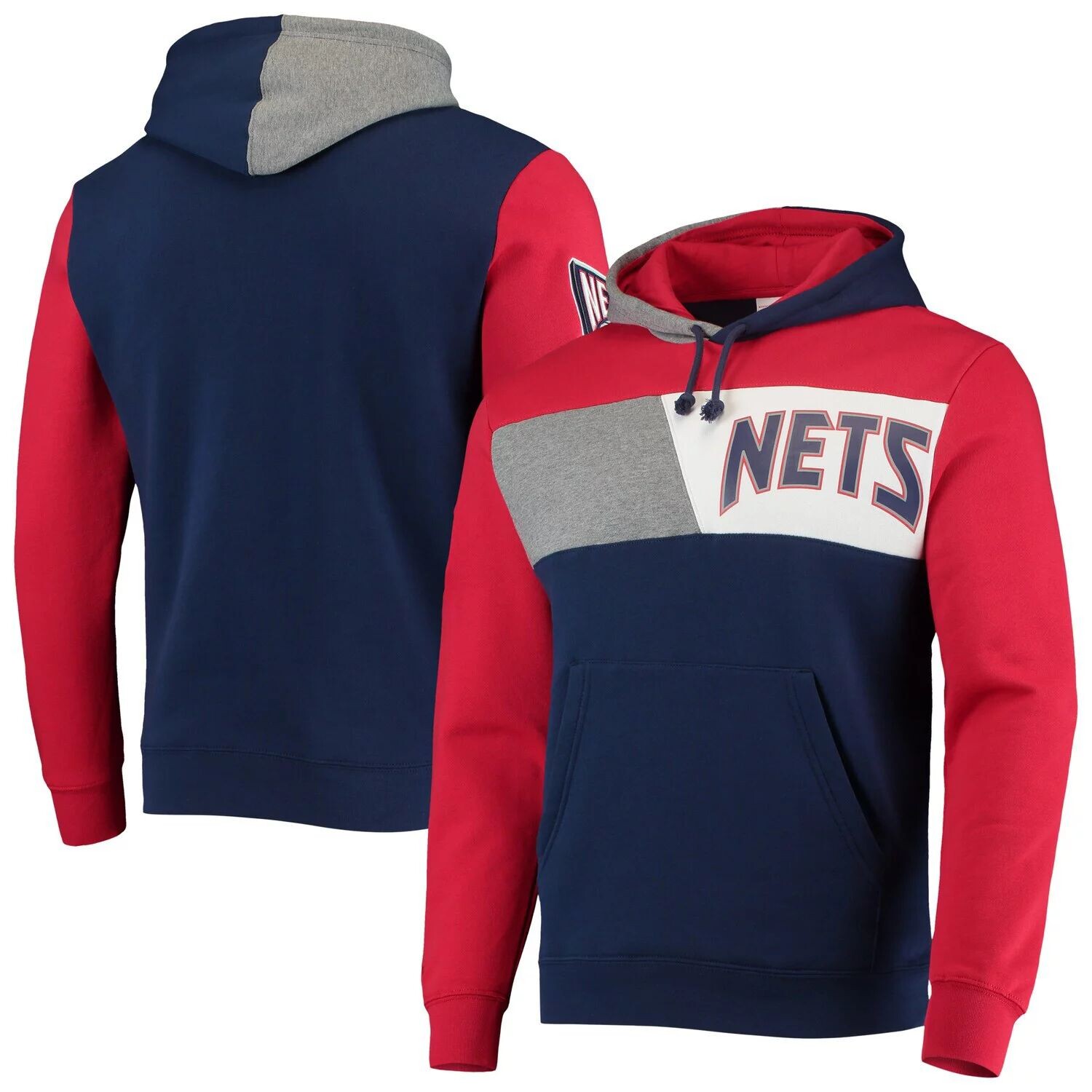 

Мужской темно-синий пуловер с капюшоном Mitchell & Ness New Jersey Nets из твердой древесины, классический пуловер с цветными блоками